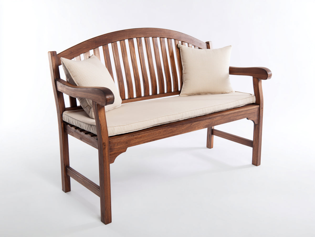 Banc de jardin - Bois-Textile - 125 x 62 x 91 cm - Brun-Beige - Style classique à dossier cintré