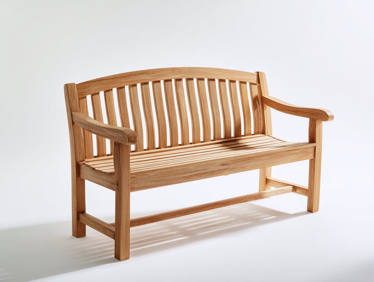 Banc de jardin - Bois - 140 x 60 x 90 cm - Bois naturel - Style classique à dossier cintré