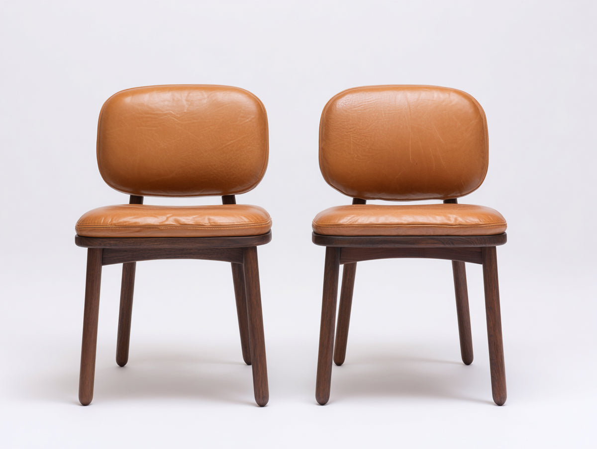 Chaise de salle à manger - similicuir-bois - 51x54x82 cm - cognac-brun foncé - design rétro moderne