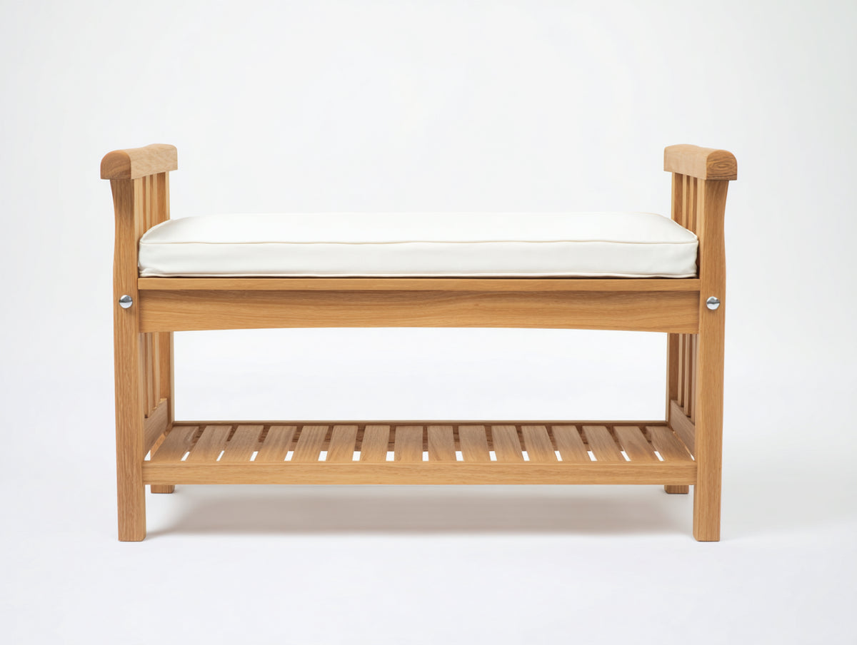 Banc de jardin - Bois-Textile - 105 x 42 x 74 cm - Bois naturel-Blanc cassé - Style classique épuré