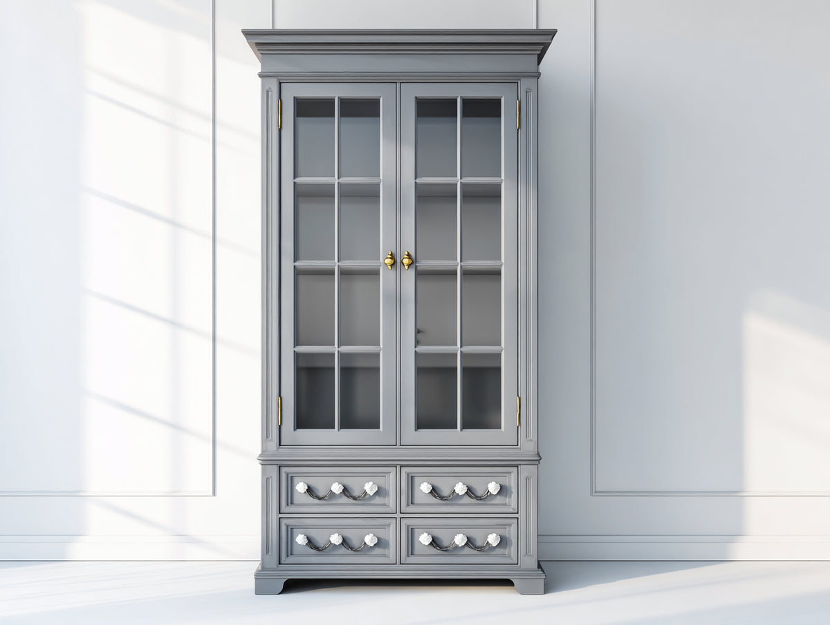 Vitrine - bois - verre - 110x42x195 cm - gris - style classique