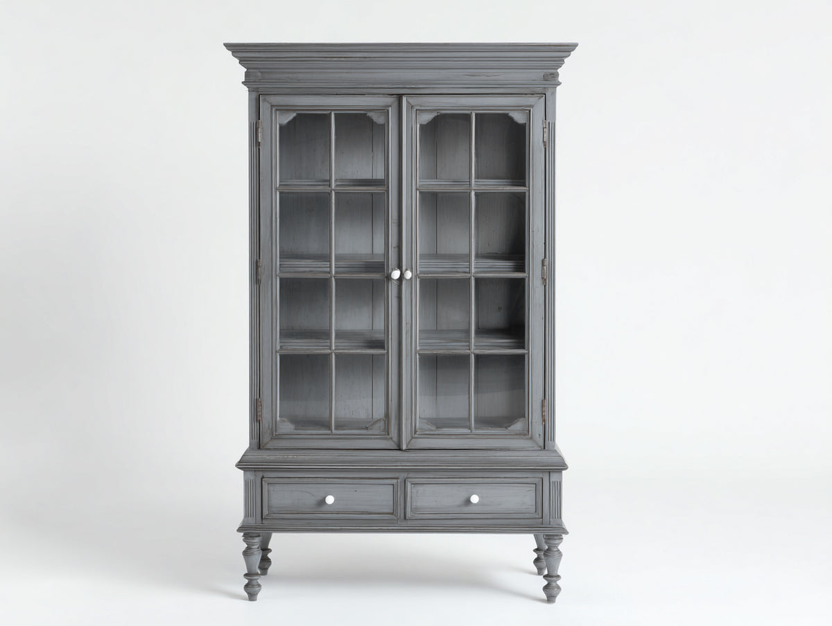 Vitrine - bois - verre - 104x43x192 cm - gris ardoise - style classique