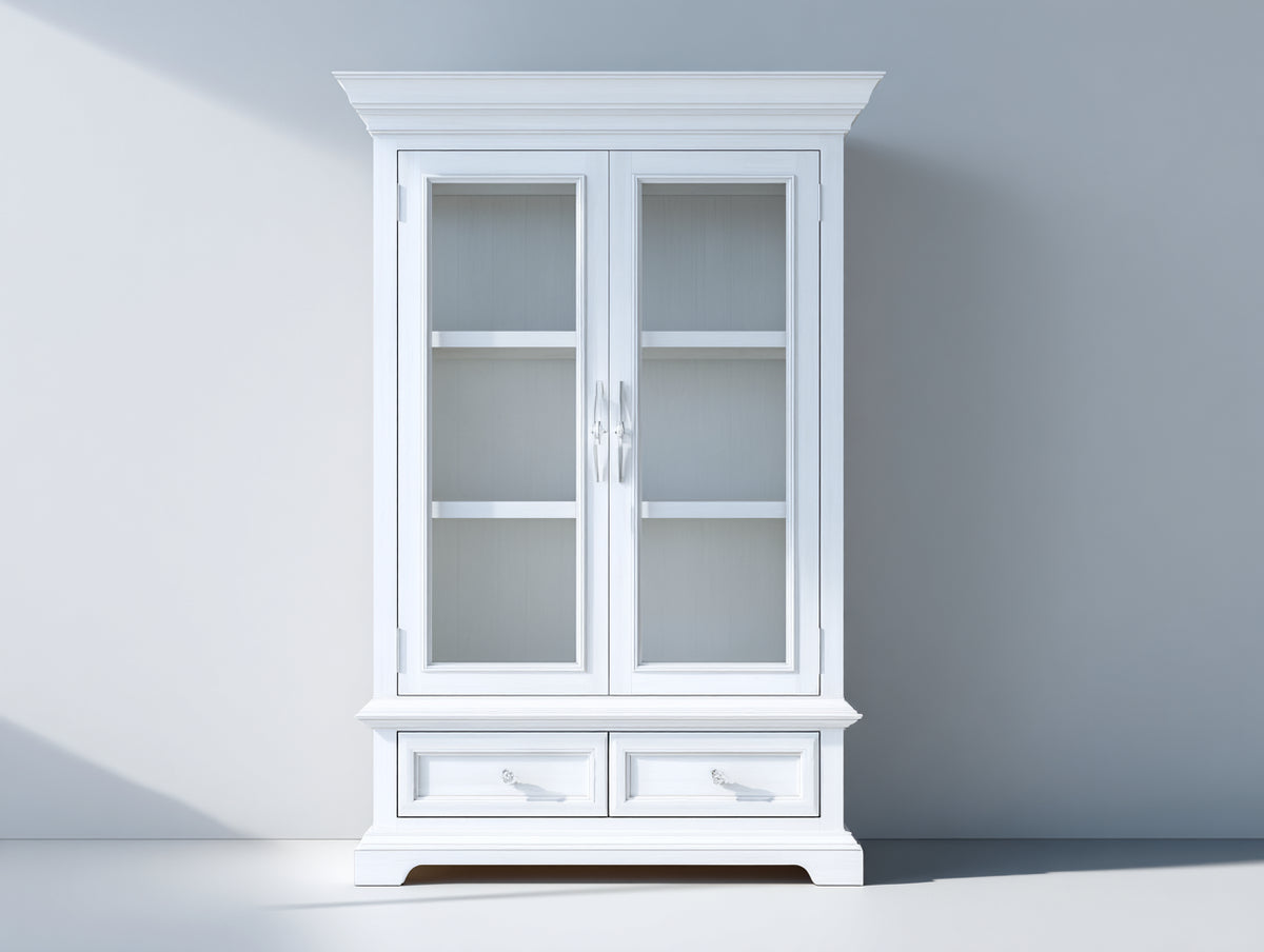 Vitrine - bois - verre - 105x40x190 cm - blanc - style classique