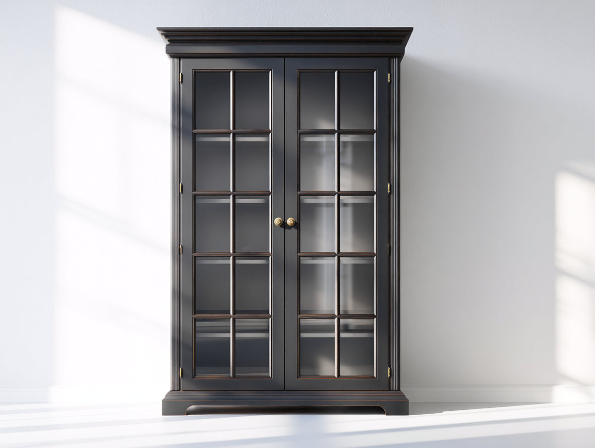 Vitrine - bois - verre - 96x42x191 cm - noir - style classique