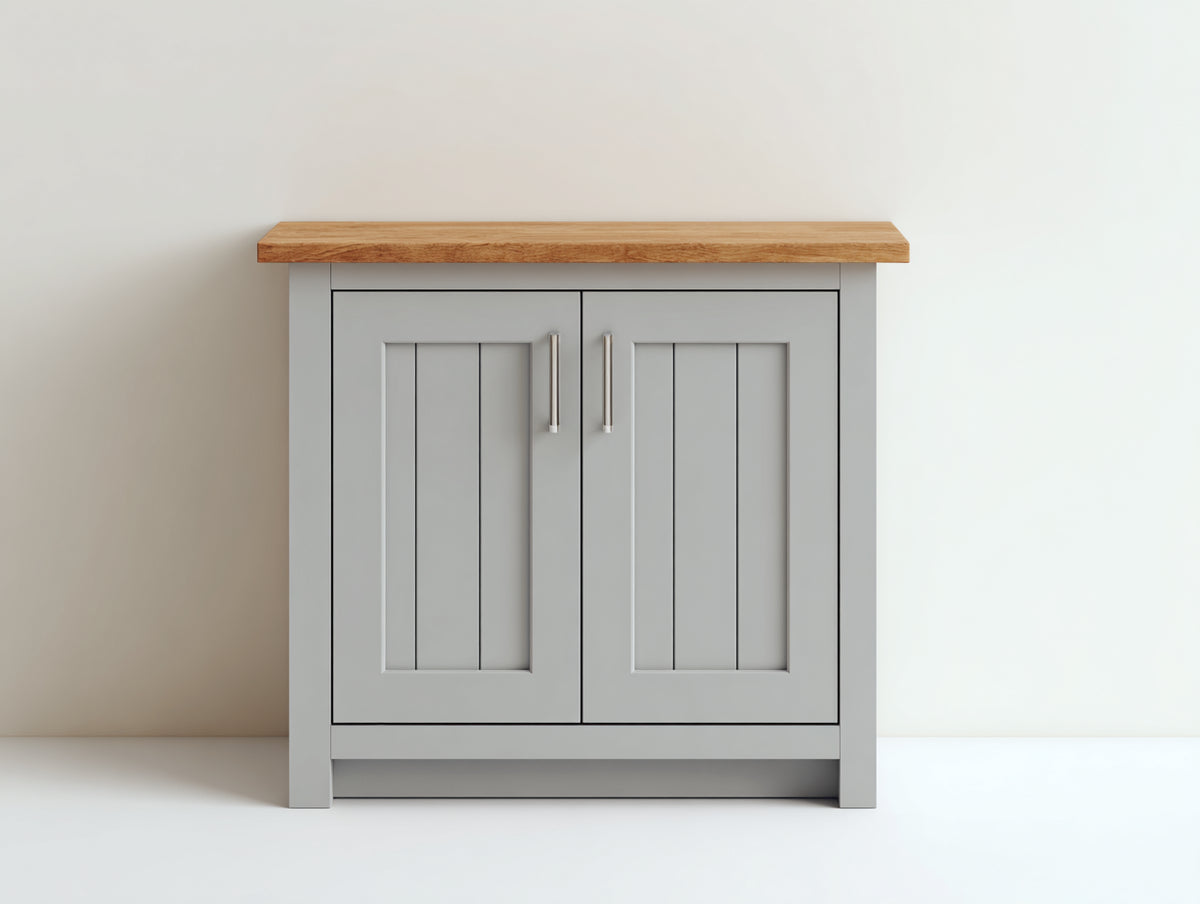 Buffet - bois-métal - 96x42x87 cm - gris clair-bois - style cottage