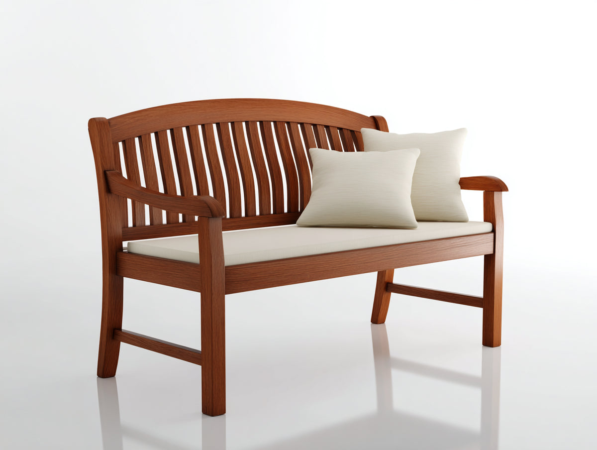 Banc de jardin - Bois-Textile - 145 x 62 x 93 cm - Brun-Beige - Style classique à dossier cintré