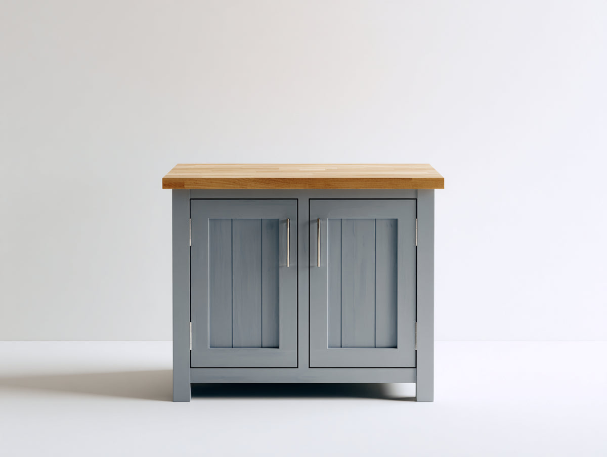 Buffet - bois-métal - 92x40x84 cm - bleu gris-bois - style campagne contemporaine