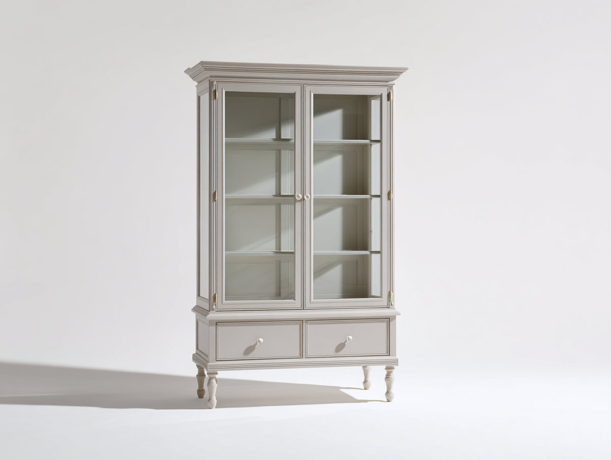 Vitrine - bois - verre - 99x43x187 cm - blanc cassé - style classique