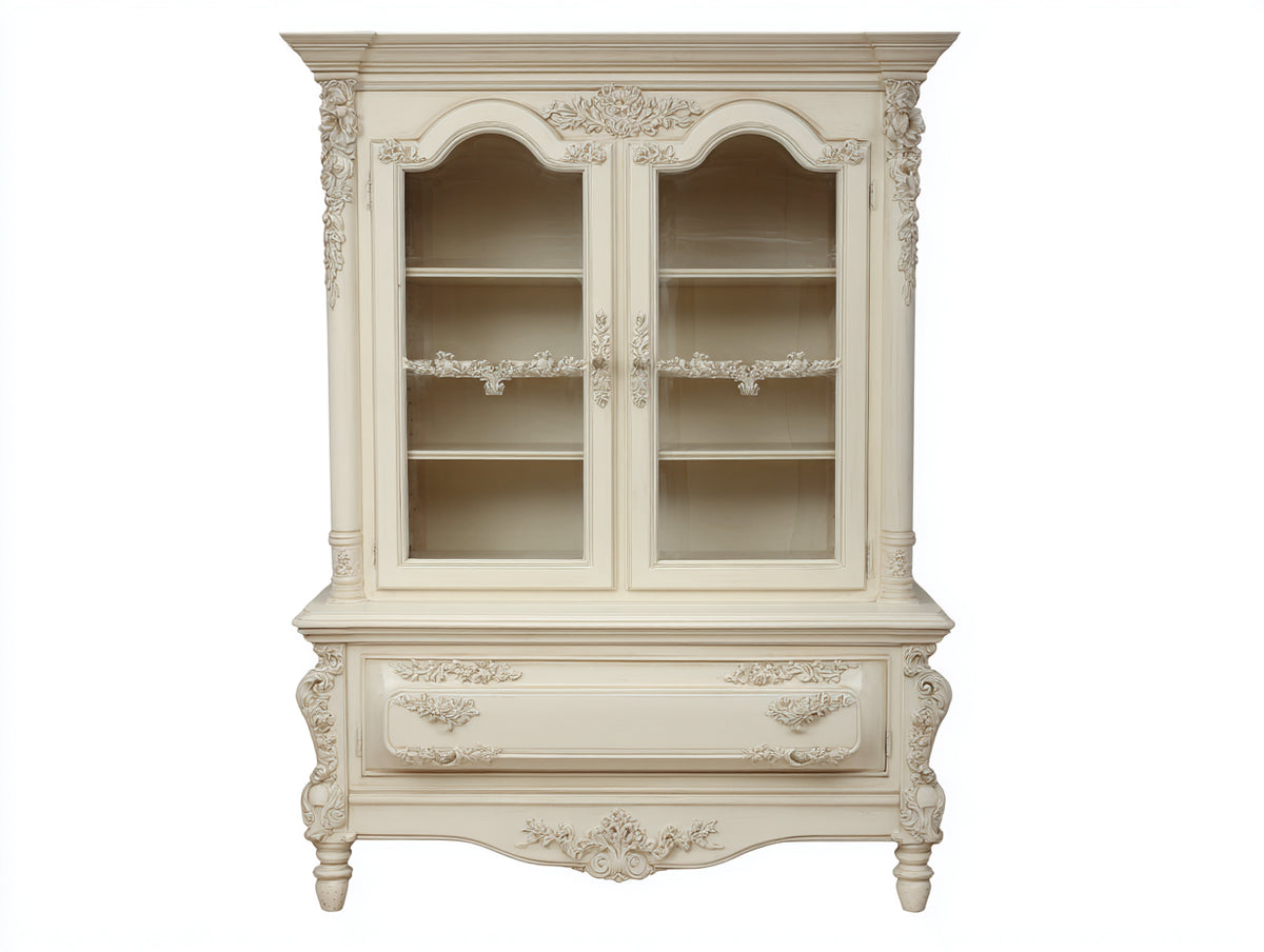 Vitrine - bois - verre - 112x46x192 cm - ivoire - style classique sculpté