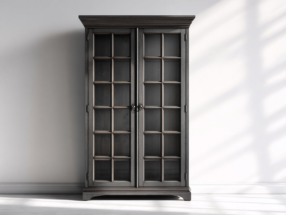 Vitrine - bois - verre - 98x41x188 cm - gris foncé - style classique