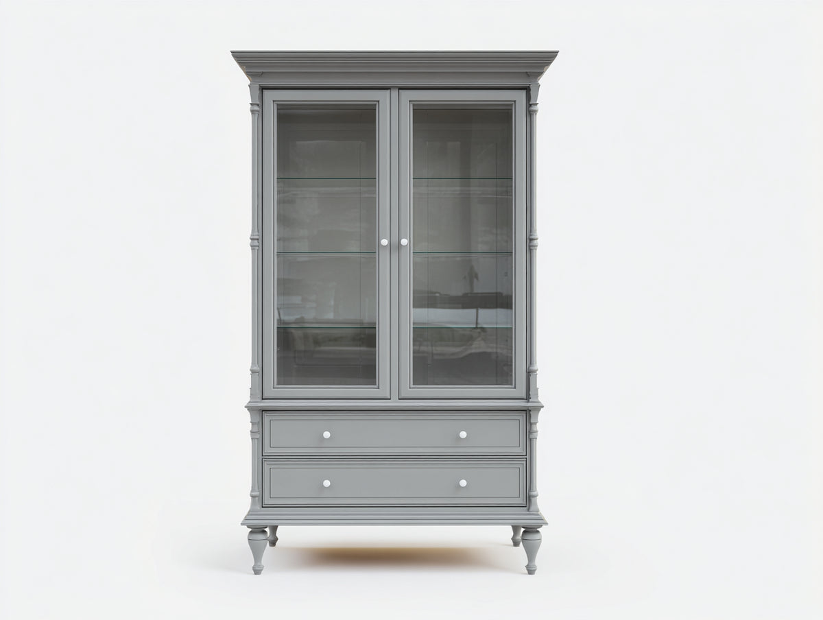Vitrine - bois - verre - 100x42x190 cm - gris clair - style classique