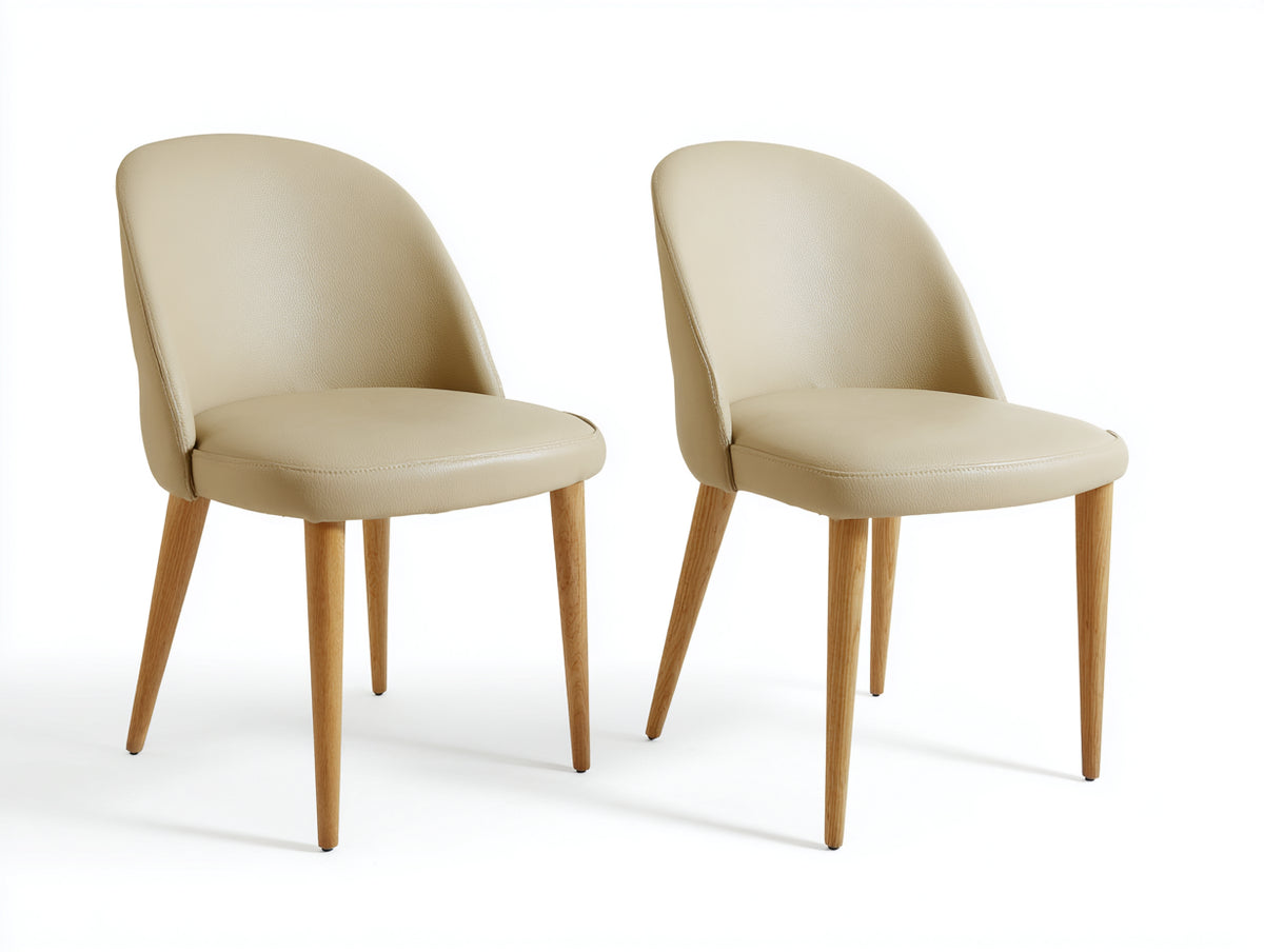 Chaise de salle à manger - similicuir-bois - 51x56x84 cm - beige-bois clair - design moderne