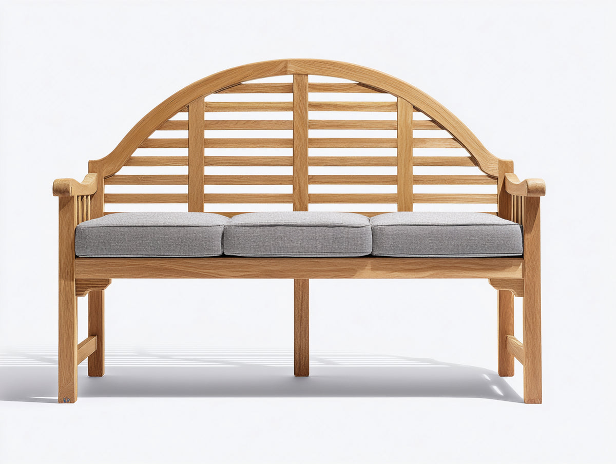 Banc de jardin - Bois-Textile - 150 x 60 x 105 cm - Bois naturel-Gris clair - Style classique à dossier arqué