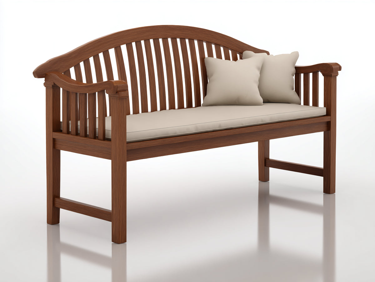 Banc de jardin - Bois-Textile - 150 x 65 x 95 cm - Brun-Beige - Style classique à dossier arqué
