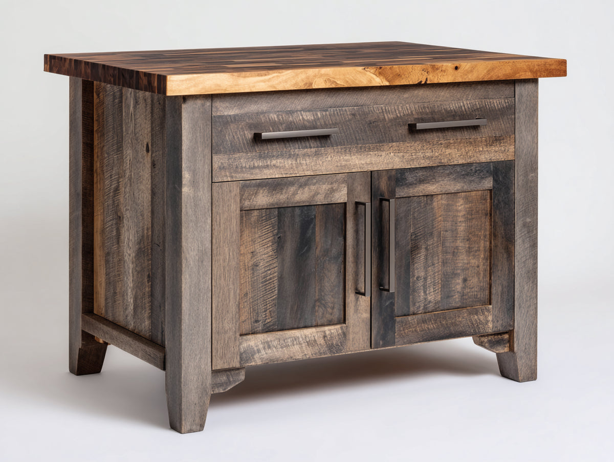 Buffet - bois-métal - 105x48x88 cm - brun foncé-bois - style rustique