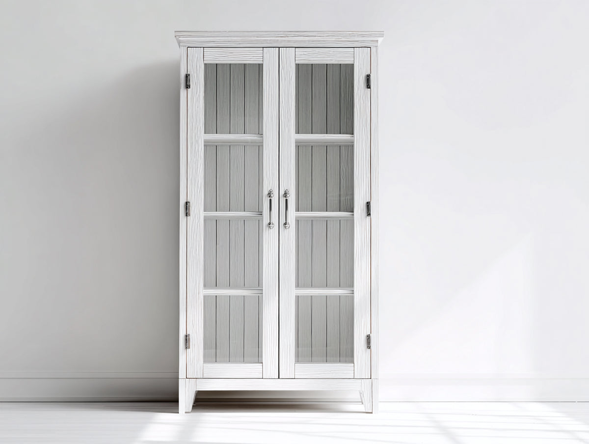Vitrine - bois - verre - 93x39x184 cm - blanc - style rustique