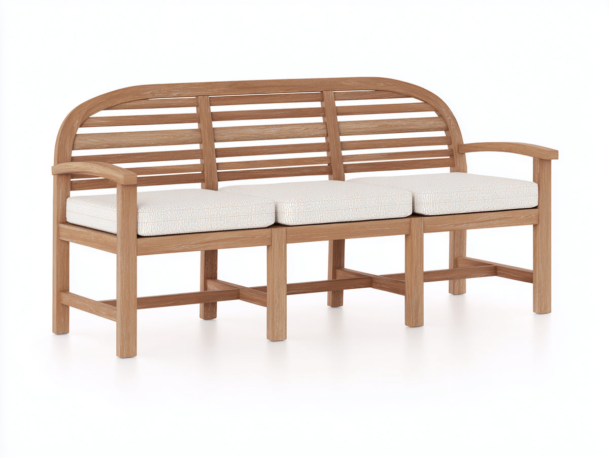 Banc de jardin - bois - tissu - 180x67x87 cm - bois clair-blanc cassé - style naturel à dossier ajouré