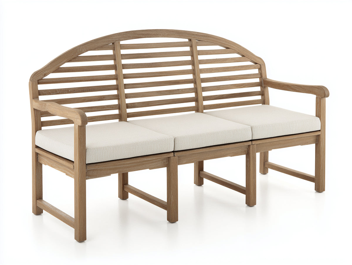 Banc de jardin - bois - tissu - 185x70x92 cm - bois clair-blanc cassé - style naturel à dossier arqué
