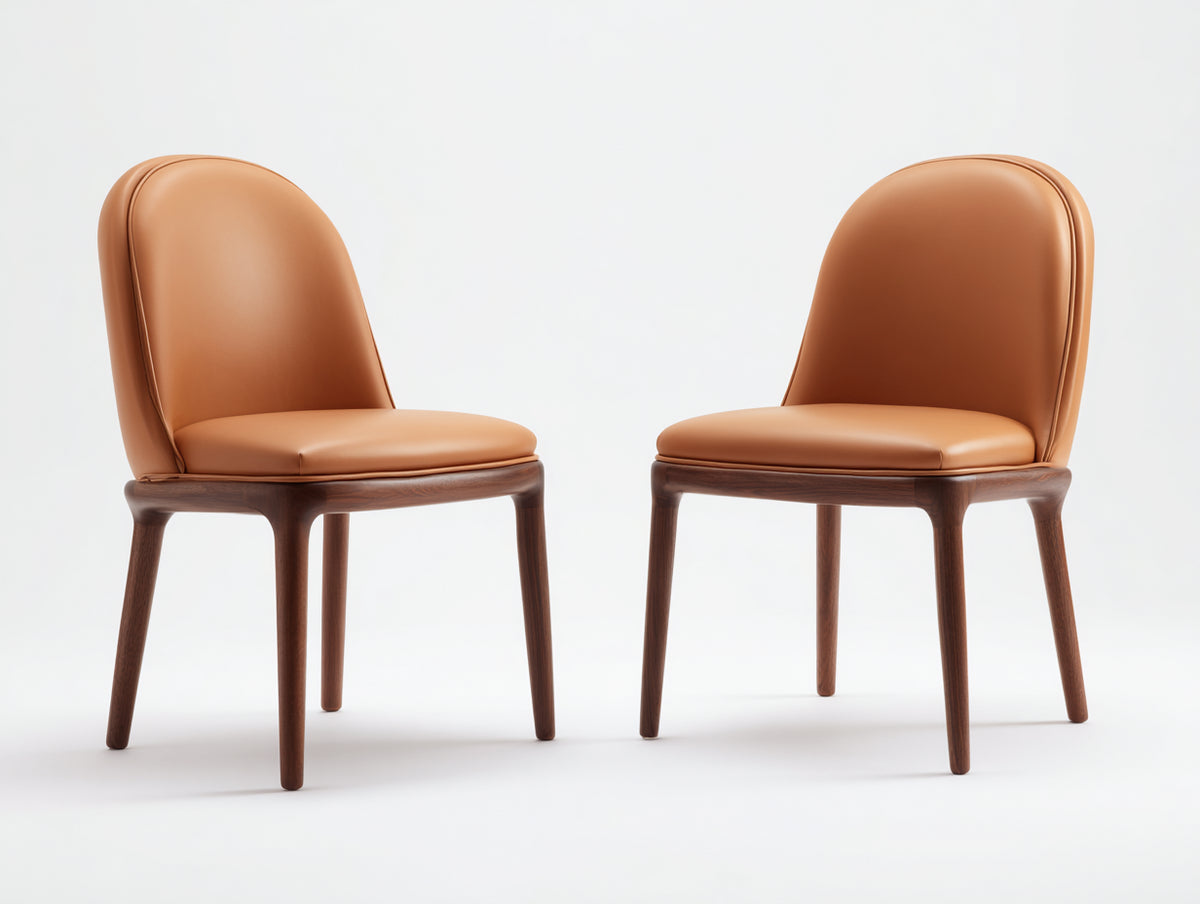 Chaise de salle à manger - similicuir-bois - 50x57x85 cm - orange-brun - design contemporain