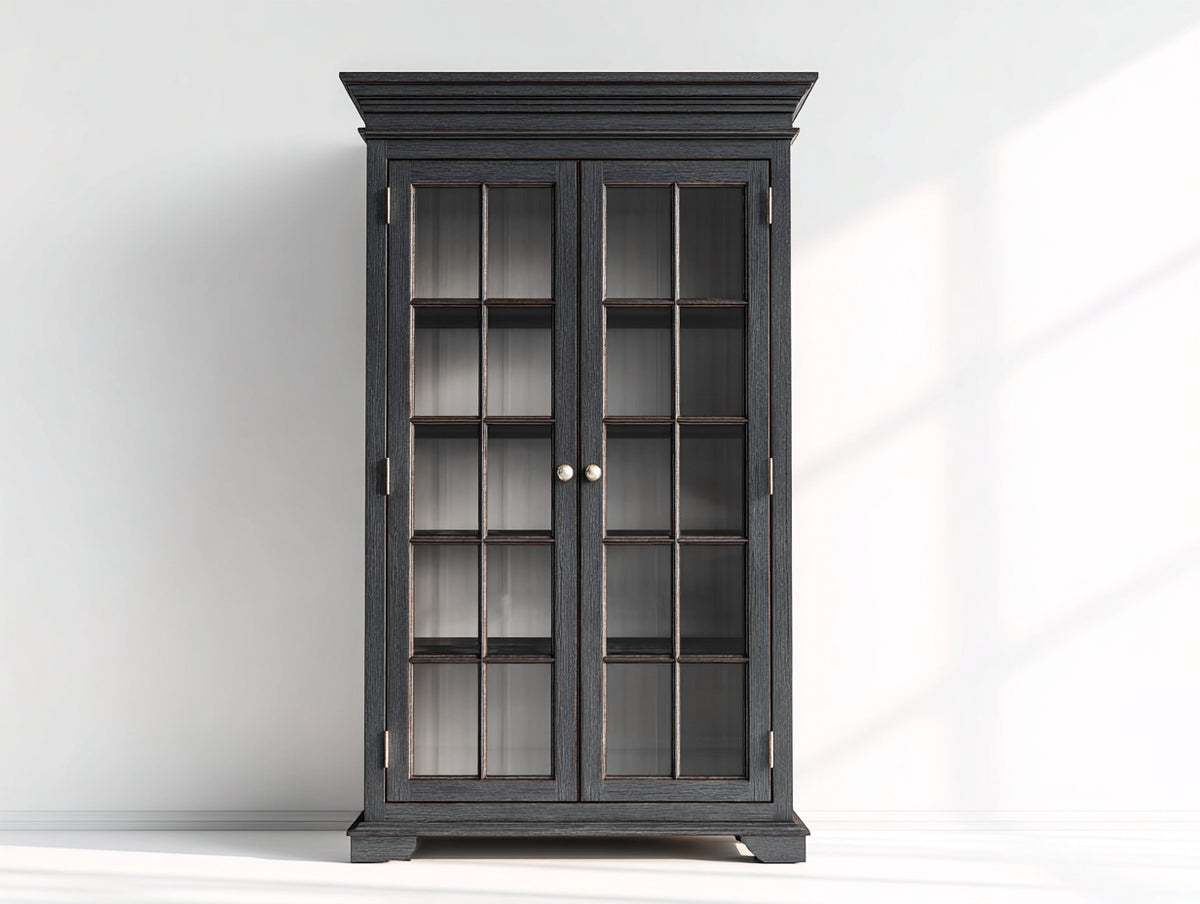 Vitrine - bois - verre - 94x40x190 cm - noir - style classique
