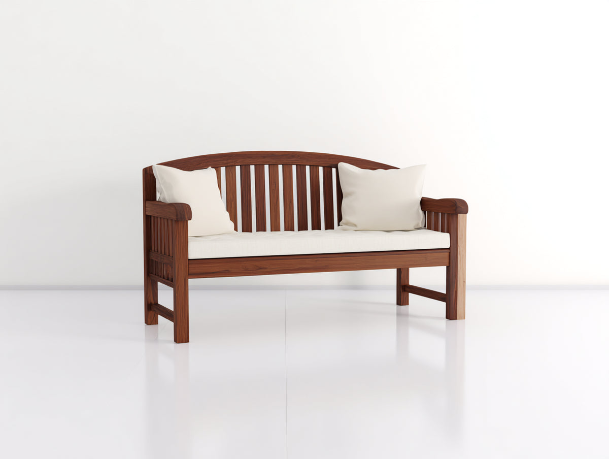 Banc de jardin - Bois-Textile - 145 x 62 x 93 cm - Brun-Beige - Style classique à dossier cintré