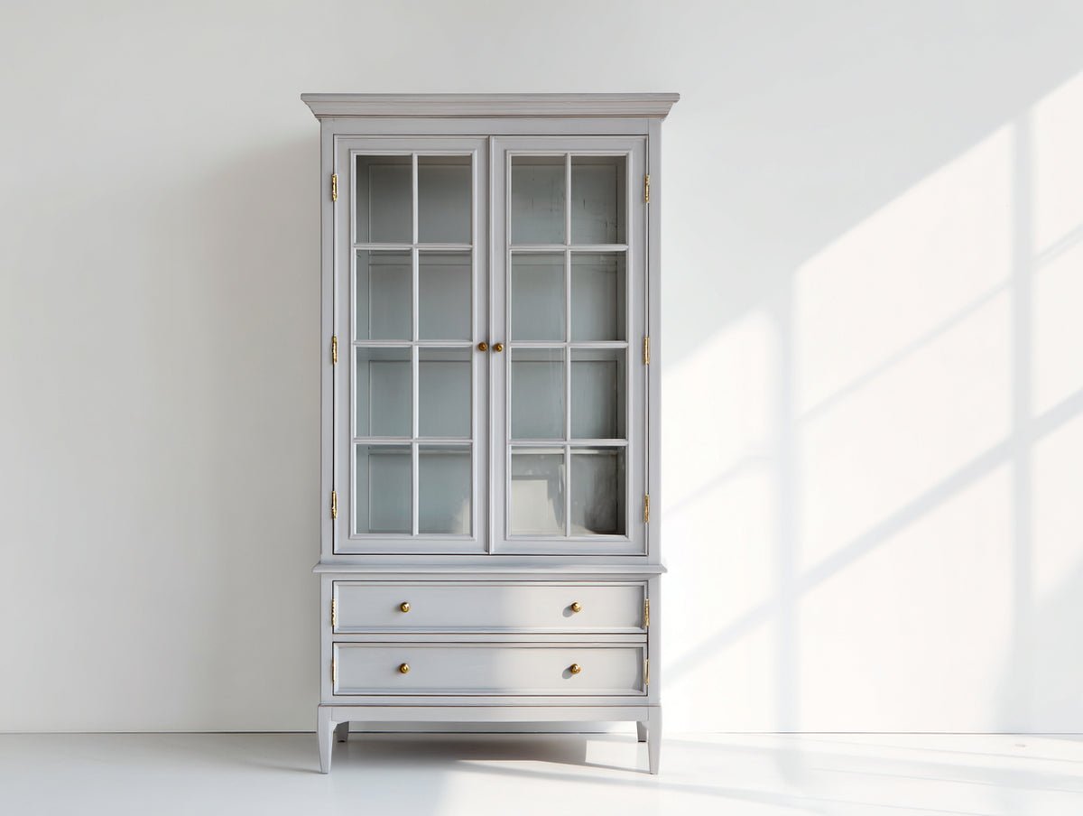 Vitrine - bois - verre - 96x42x185 cm - gris clair - style classique