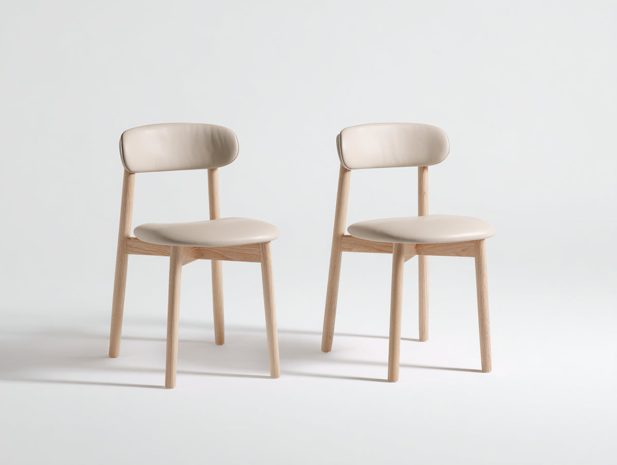 Chaise de salle à manger - similicuir-bois - 48x53x82 cm - blanc cassé-bois clair - design minimaliste