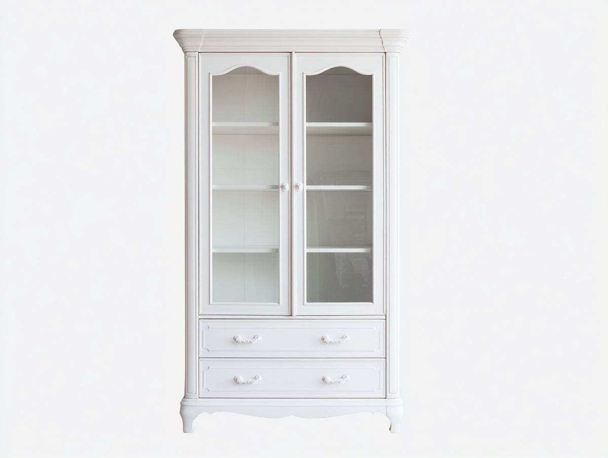 Vitrine - bois - verre - 98x42x192 cm - blanc - style classique romantique