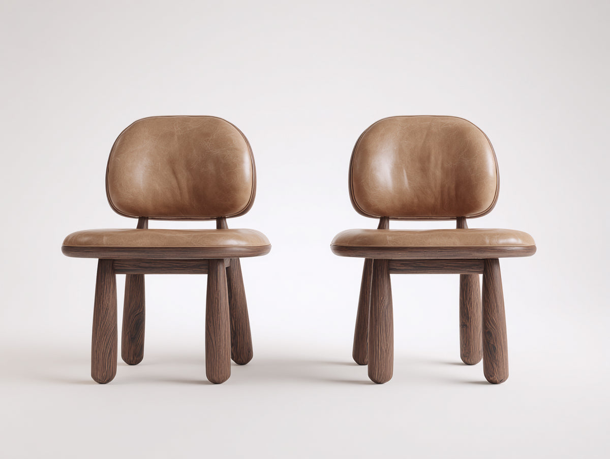 Chaise de salle à manger - similicuir-bois - 52x55x79 cm - brun clair-brun foncé - design rétro contemporain