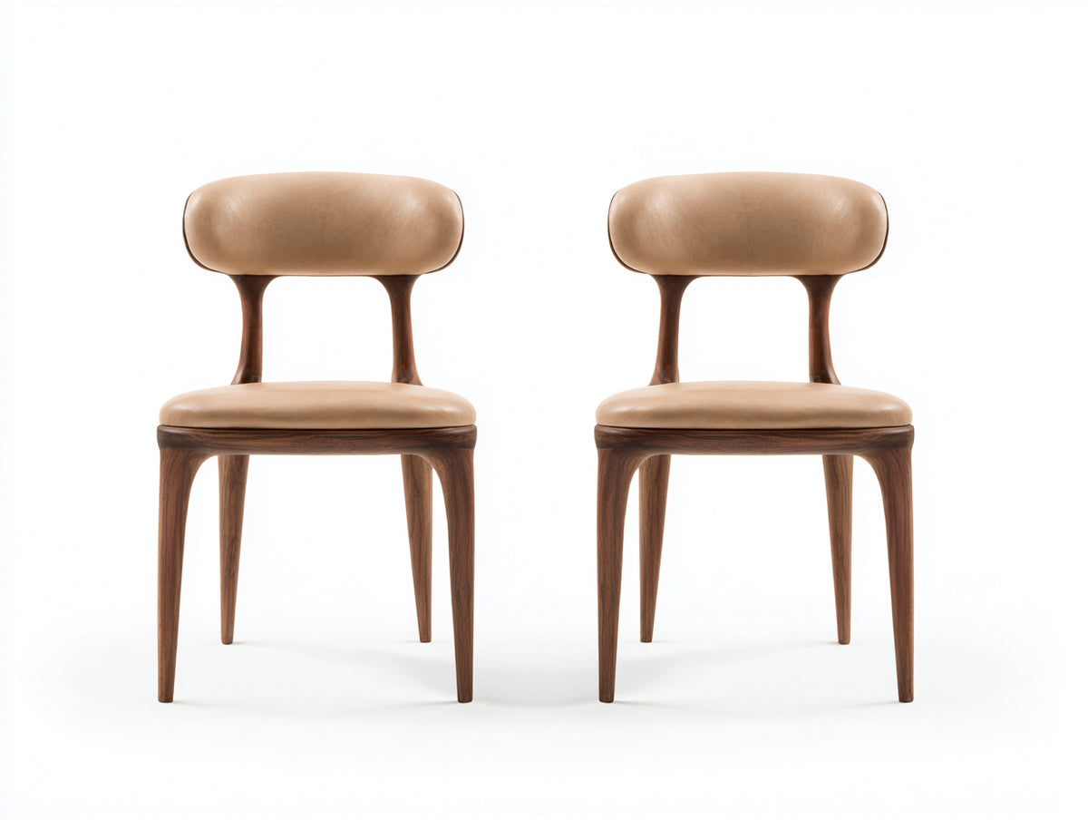 Chaise de salle à manger - similicuir-bois - 49x54x81 cm - beige-brun - design contemporain